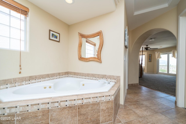 1351 London Bridge Rd Unit 2, Lake Havasu City, AZ 86404 - full bath featuring baseboards, a ceiling fan, and a garden tub