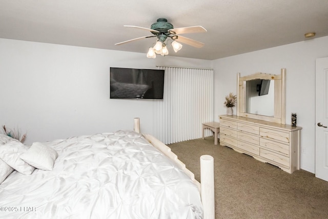 bedroom featuring carpet flooring and ceiling fan