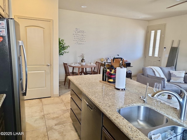 2550 E Nez Perce Rd, Fort Mohave, AZ 86426 - kitchen featuring appliances with stainless steel finishes, light stone countertops, and recessed lighting