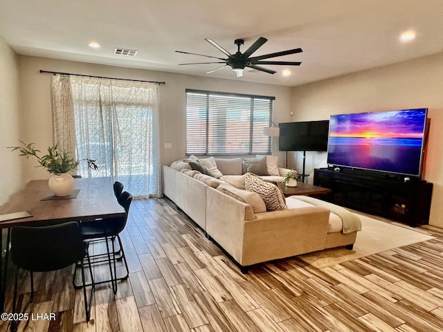 1737 E Alder Cir, Lake Havasu City, AZ 86404 - living room with a ceiling fan, wood finished floors, and recessed lighting