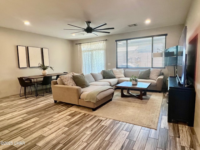 1737 E Alder Cir, Lake Havasu City, AZ 86404 - living room featuring ceiling fan, light wood-style floors, and recessed lighting