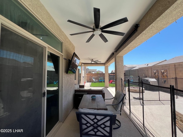 1737 E Alder Cir, Lake Havasu City, AZ 86404 - view of patio / terrace featuring a ceiling fan and a fenced backyard