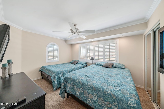 8874 Papago Loop, Parker, AZ 85344 - bedroom featuring carpet floors, ornamental molding, and a ceiling fan