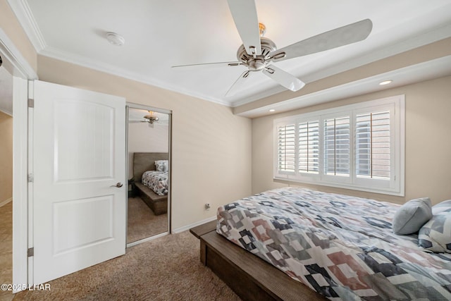 8874 Papago Loop, Parker, AZ 85344 - carpeted bedroom with a closet, crown molding, and a ceiling fan