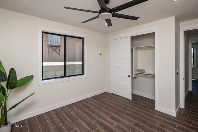 2185 Palo Verde Blvd S, Lake Havasu City, AZ 86403 - unfurnished bedroom featuring dark wood finished floors, a closet, and ceiling fan