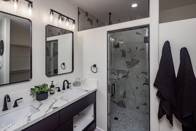 2185 Palo Verde Blvd S, Lake Havasu City, AZ 86403 - bathroom with a shower stall, double vanity, and recessed lighting