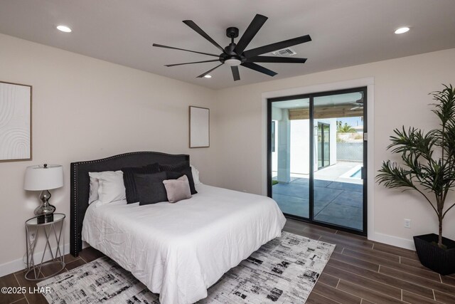 2185 Palo Verde Blvd S, Lake Havasu City, AZ 86403 - bedroom with access to exterior, wood finished floors, recessed lighting, and ceiling fan