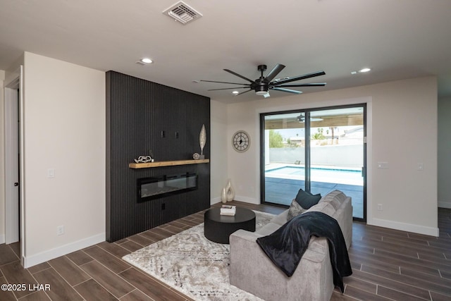 2185 Palo Verde Blvd S, Lake Havasu City, AZ 86403 - living room with wood finish floors, recessed lighting, ceiling fan, and a fireplace