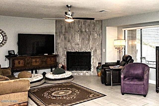 living room with ceiling fan