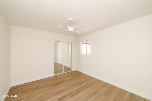 2529 Sunchief Ln, Lake Havasu City, AZ 86403 - unfurnished bedroom with a closet, light wood-type flooring, baseboards, and ceiling fan