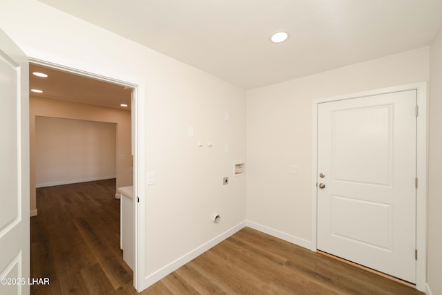 2529 Sunchief Ln, Lake Havasu City, AZ 86403 - laundry area with electric dryer hookup, wood finished floors, hookup for a washing machine, recessed lighting, and baseboards
