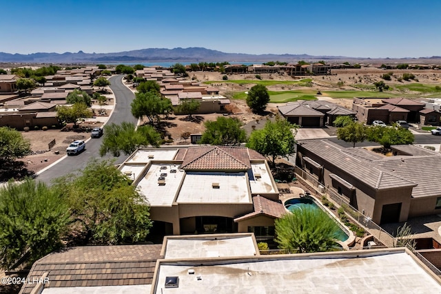 aerial view featuring a residential view and a mountain view