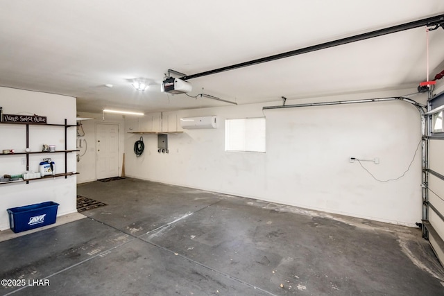 garage with electric panel and a garage door opener