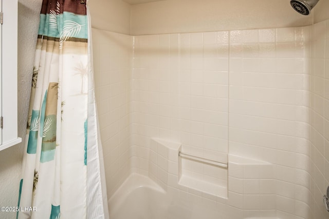 full bath featuring shower / bathtub combination with curtain