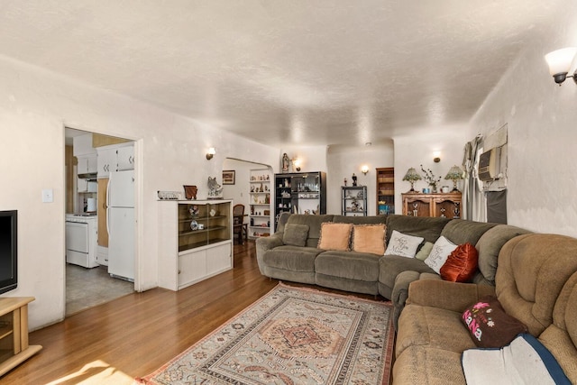 living room with hardwood / wood-style floors