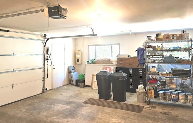 garage with a garage door opener