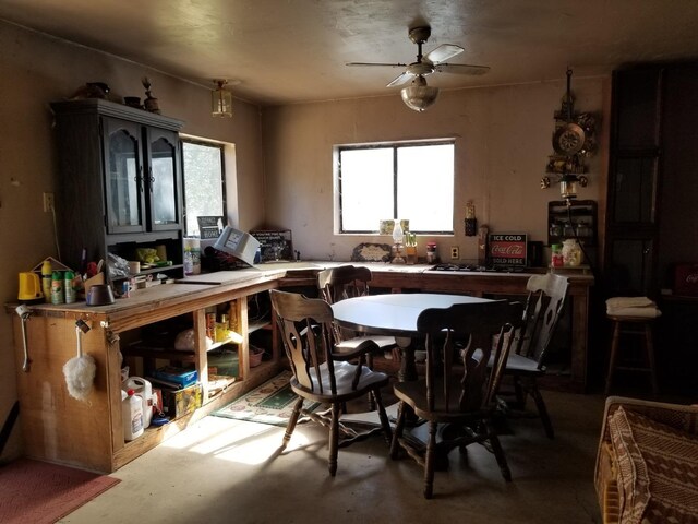 dining space featuring ceiling fan