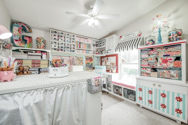 carpeted bedroom with a ceiling fan