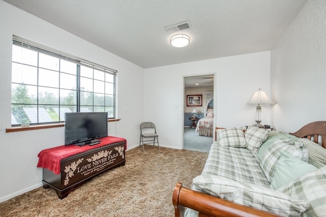 interior space featuring visible vents, carpet floors, and baseboards