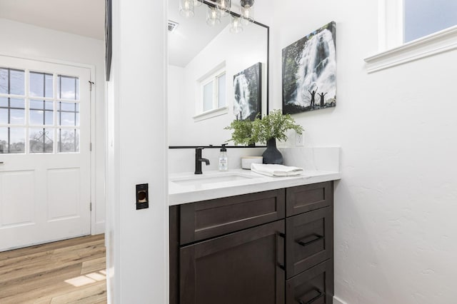 bathroom featuring hardwood / wood-style flooring and vanity