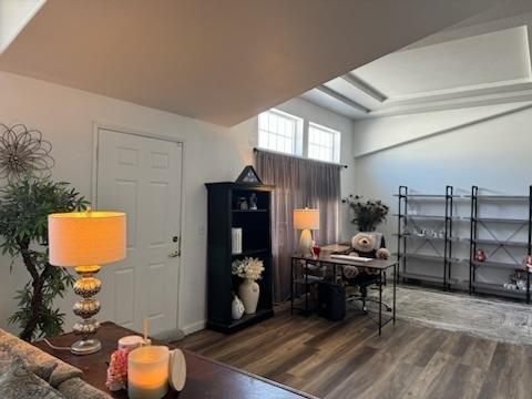 interior space with dark wood-type flooring