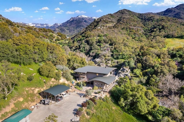 birds eye view of property featuring a mountain view