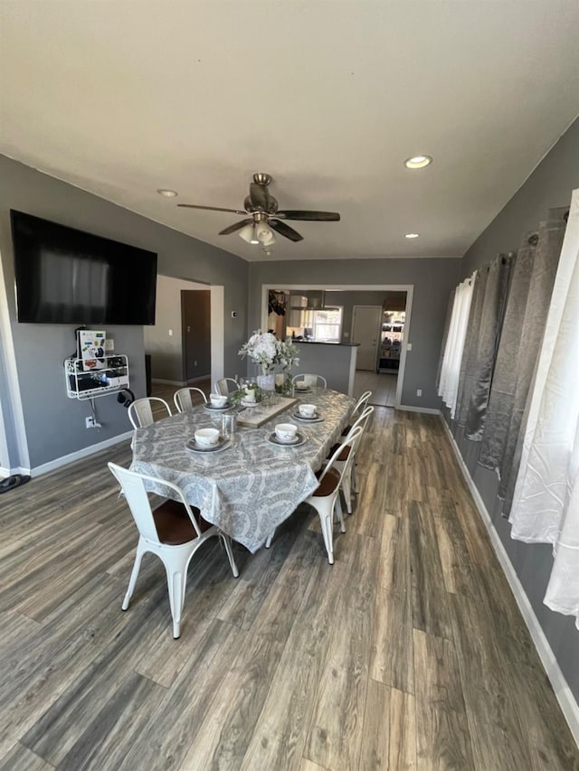 dining room featuring ceiling fan and hardwood / wood-style floors