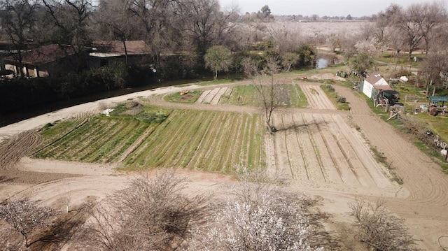 birds eye view of property with a rural view