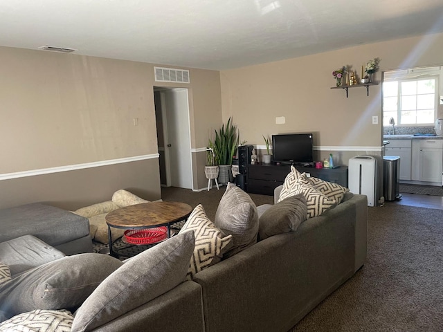 living room with sink and carpet floors