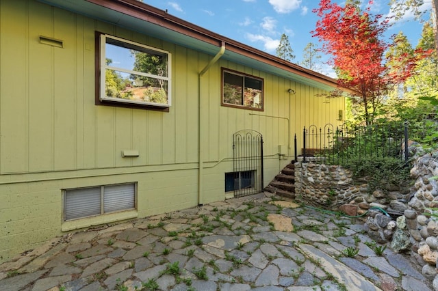 view of home's exterior with board and batten siding