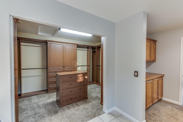 spacious closet with light carpet