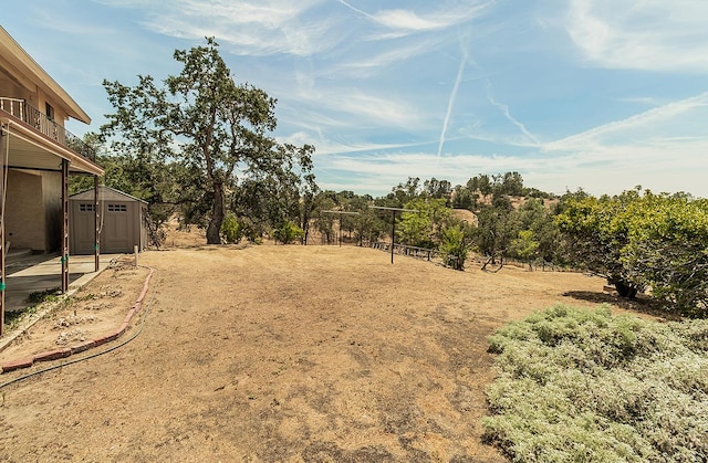 view of yard with a shed