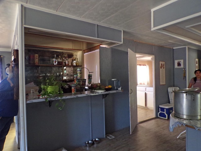 36839 Hopewell Rd, Yokuts Valley, CA 93675 - kitchen featuring wood finished floors, radiator, and a kitchen breakfast bar