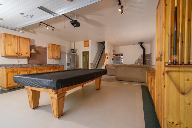 playroom featuring pool table and track lighting