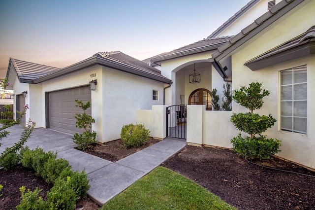 exterior space with a garage