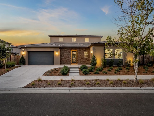 prairie-style house with a garage