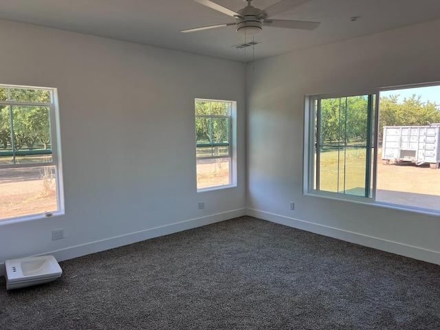 carpeted spare room with ceiling fan and a healthy amount of sunlight