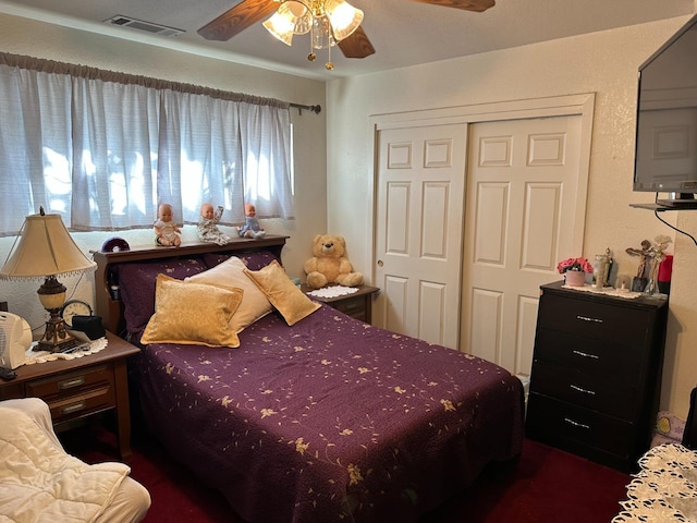 bedroom with a closet and ceiling fan