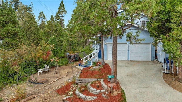 exterior space with a garage