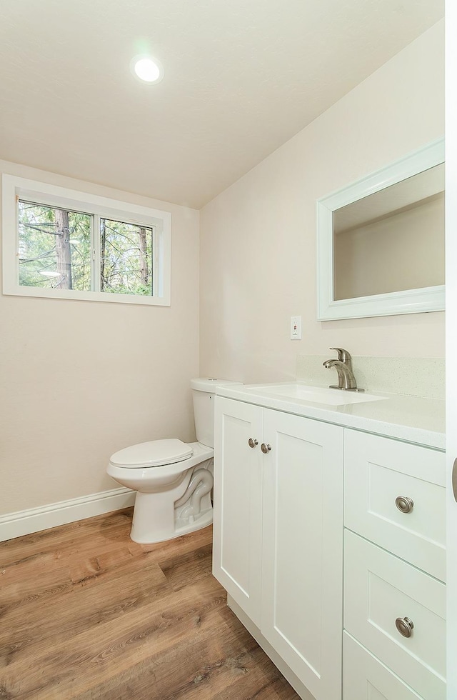 bathroom featuring toilet, hardwood / wood-style floors, and vanity