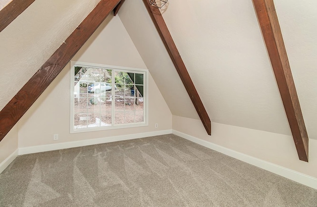 additional living space featuring carpet floors and lofted ceiling