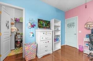 playroom with wood-type flooring