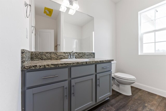 bathroom featuring hardwood / wood-style floors, vanity, and toilet