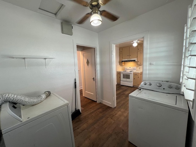 washroom with dark hardwood / wood-style flooring and separate washer and dryer