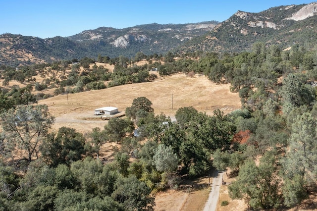 aerial view featuring a rural view and a mountain view