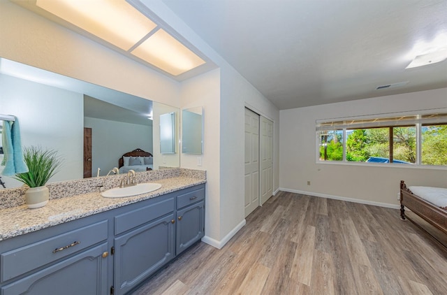 bathroom featuring hardwood / wood-style floors and vanity