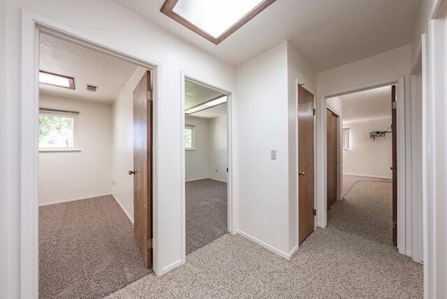 hallway featuring light carpet