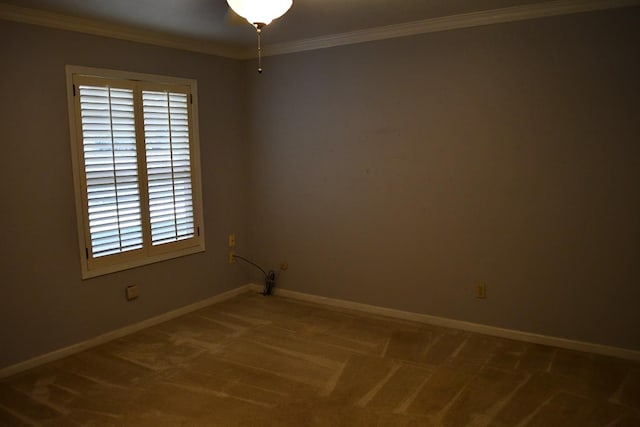 carpeted spare room featuring a wealth of natural light and crown molding