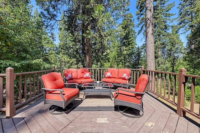 wooden deck featuring an outdoor hangout area