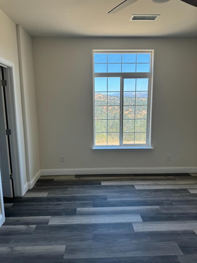 unfurnished room with dark wood-type flooring